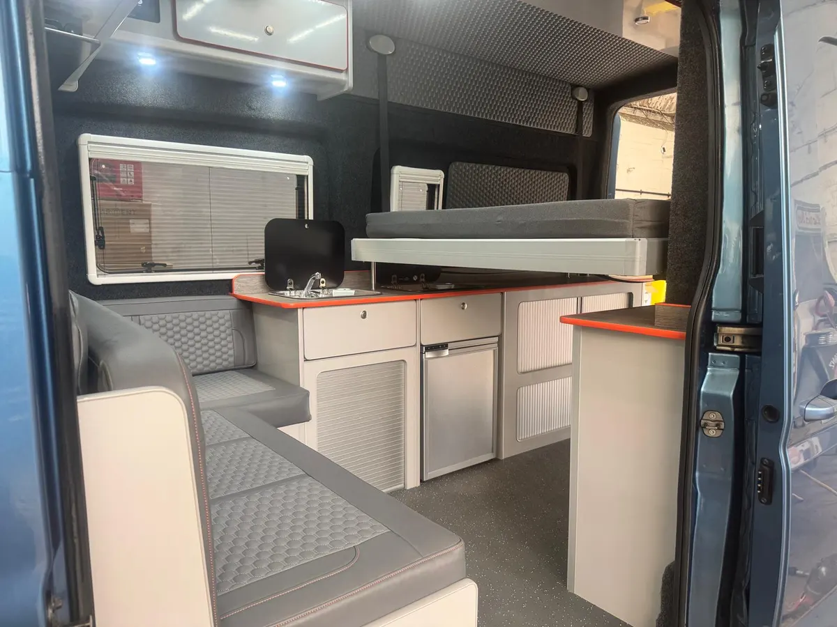 Detail view of the fitted campervan interior