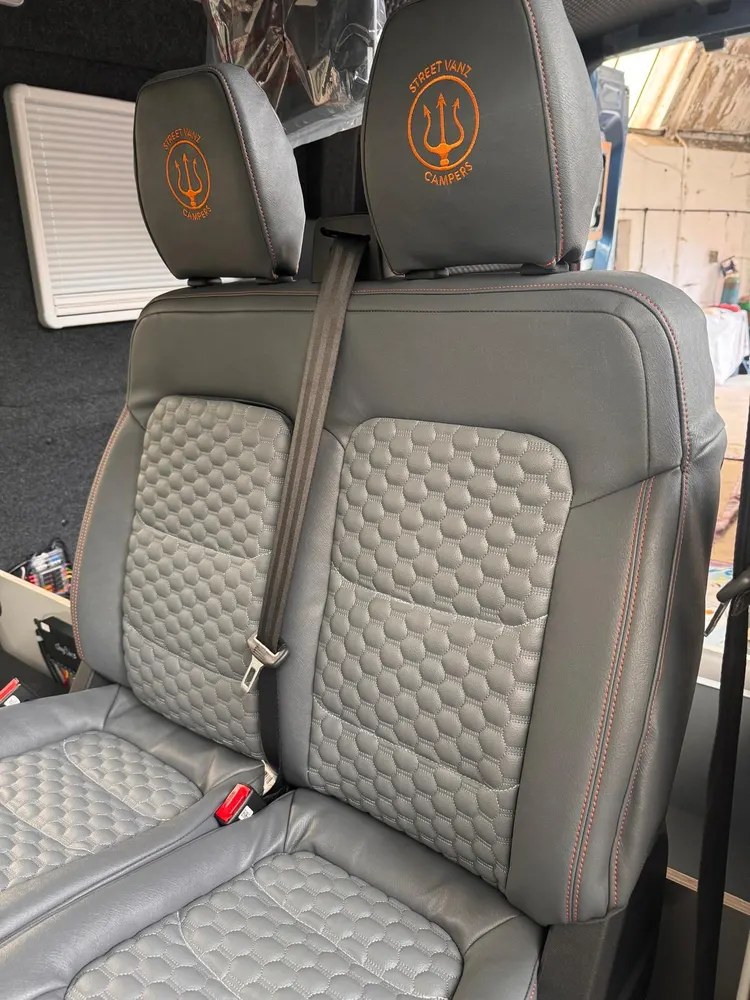 Close detail of the campervan upholstery finish